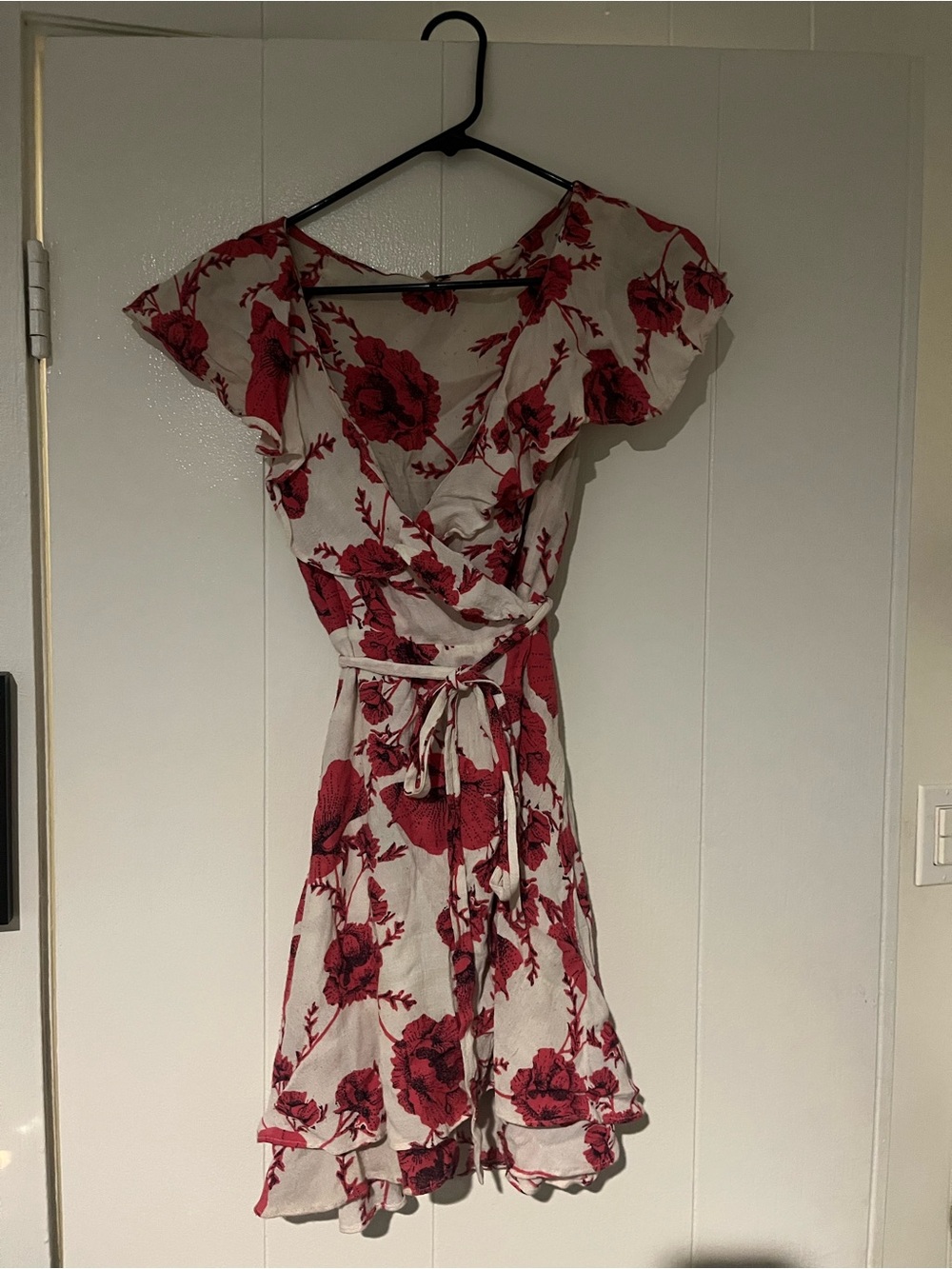 Free People Cream and Red Floral Mini Wrap Dress size small